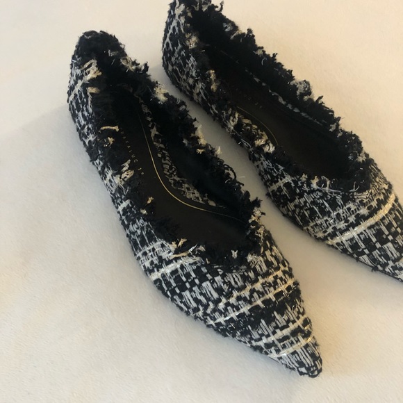 Zara Pointed Toe Tweed Flats - Picture 3 of 6